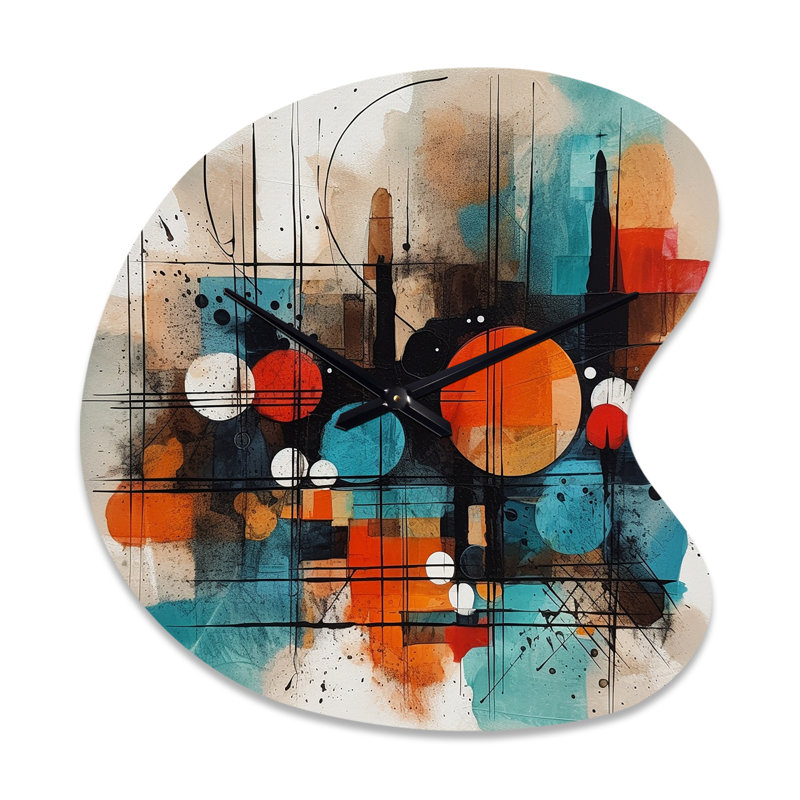 «Orange Abstracted Geometric Explorations III», horloge murale en forme géométrique unique, Petit