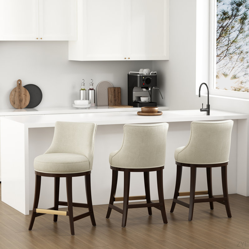 Tabouret de comptoir en chenille Evalyn, Crème, crème