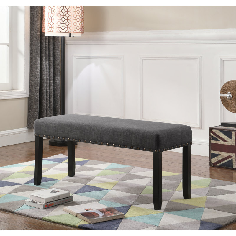 Banc de salle à manger en tissu Biony avec garniture cloutée, Gris