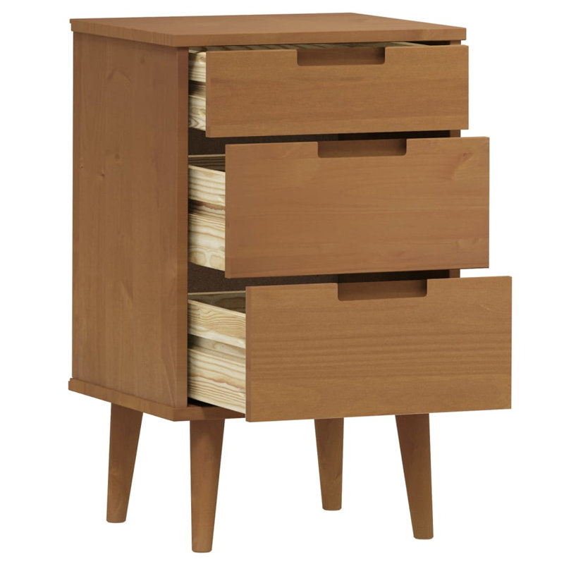 Hailley 40cm W Solid Wood Bedside Table, Brown