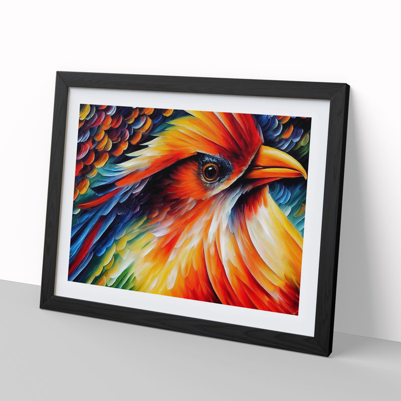 Cardinal Bird Vol.3 Abstract 1 Piece Single Picture Frame Wall Art, 46cm H x 64cm W x 2cm D, Black Framed