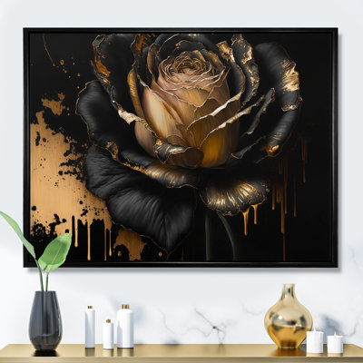 Black And Gold Rose II - Rose Framed Canvas Print