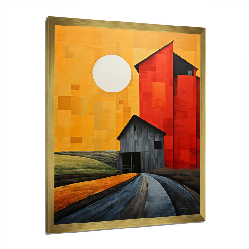 Artémisios, paysage, granges, patchwork de campagne VI - impression, H 44 po x l 34 po x P 1,5 po, Cadre photo doré