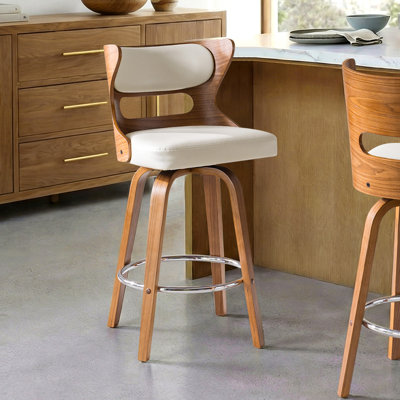 Tabouret de comptoir pivotant avec dossier en bois cintré Storm