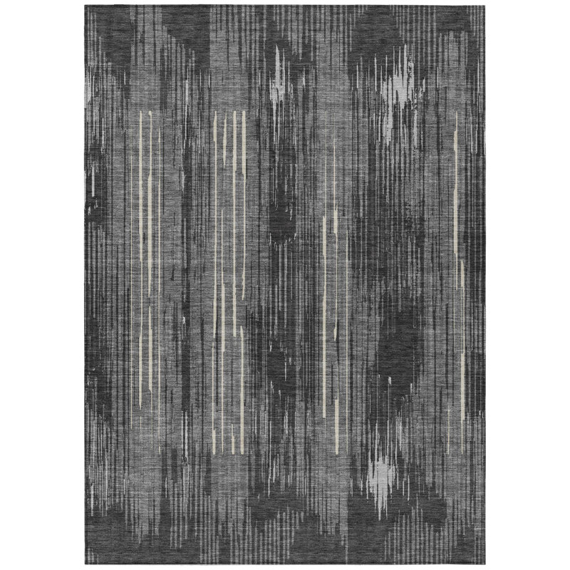 Tapis extérieur lavable rayé gris anthracite et ivoire 5 pi x 8 pi