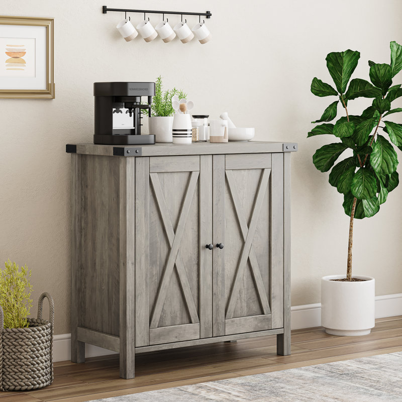 Farmhouse Entryway Storage Cabinet with Doors and Shelves – Buffet Sideboard for Living Room, Kitchen, or Hallway – Sturdy Accent Furniture – Grey, 76x40x80cm