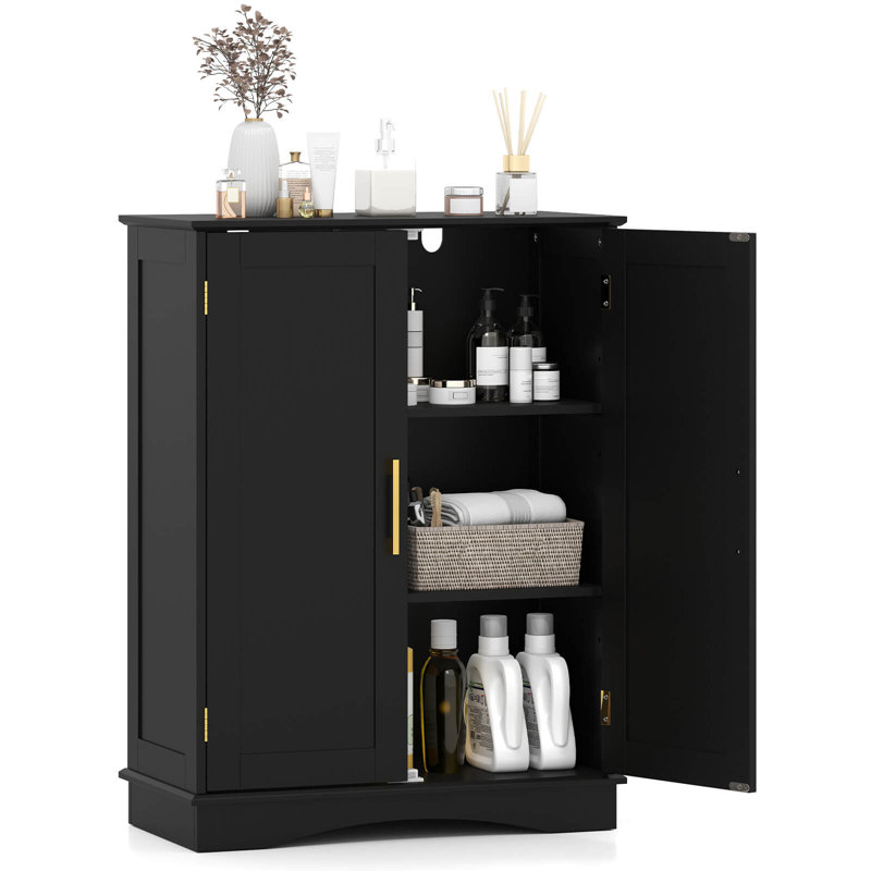 Floor Storage Cabinet Modern Storage Organizer with Adjustable Shelves &2 Doors, Black