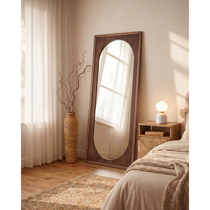 Wall Mirror LUNAS 80 cm 200 cm Paulownia Wood Brown