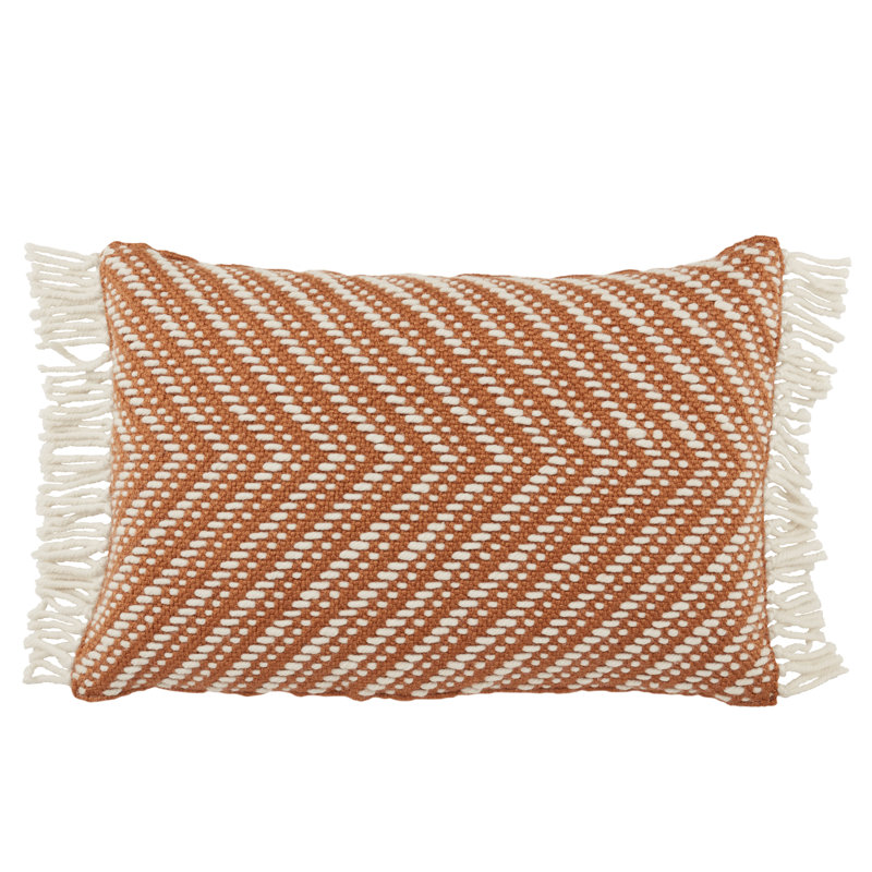 Terracotta and Ivory Chevron Woven Pillow Cover with Tassels