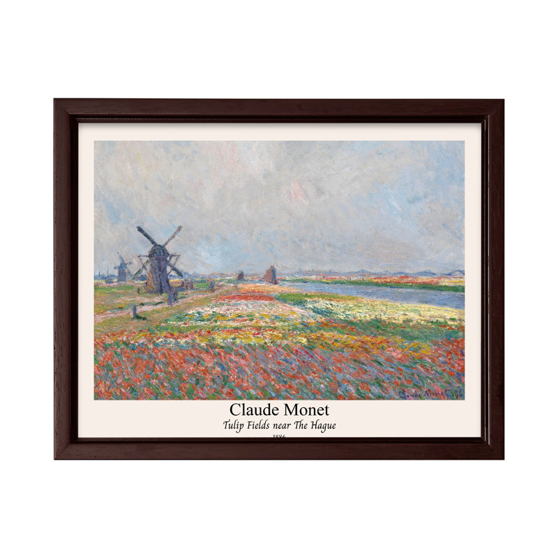 Claude Monet - Champs de tulipes près de La Haye, 11"H x 14"W, Canvas, Brown Framed