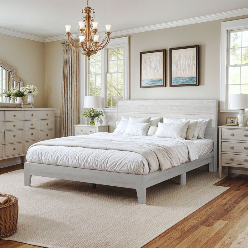 Allyannah Levison Platform Bed With Headboard, Queen, Dusty Gray Oak