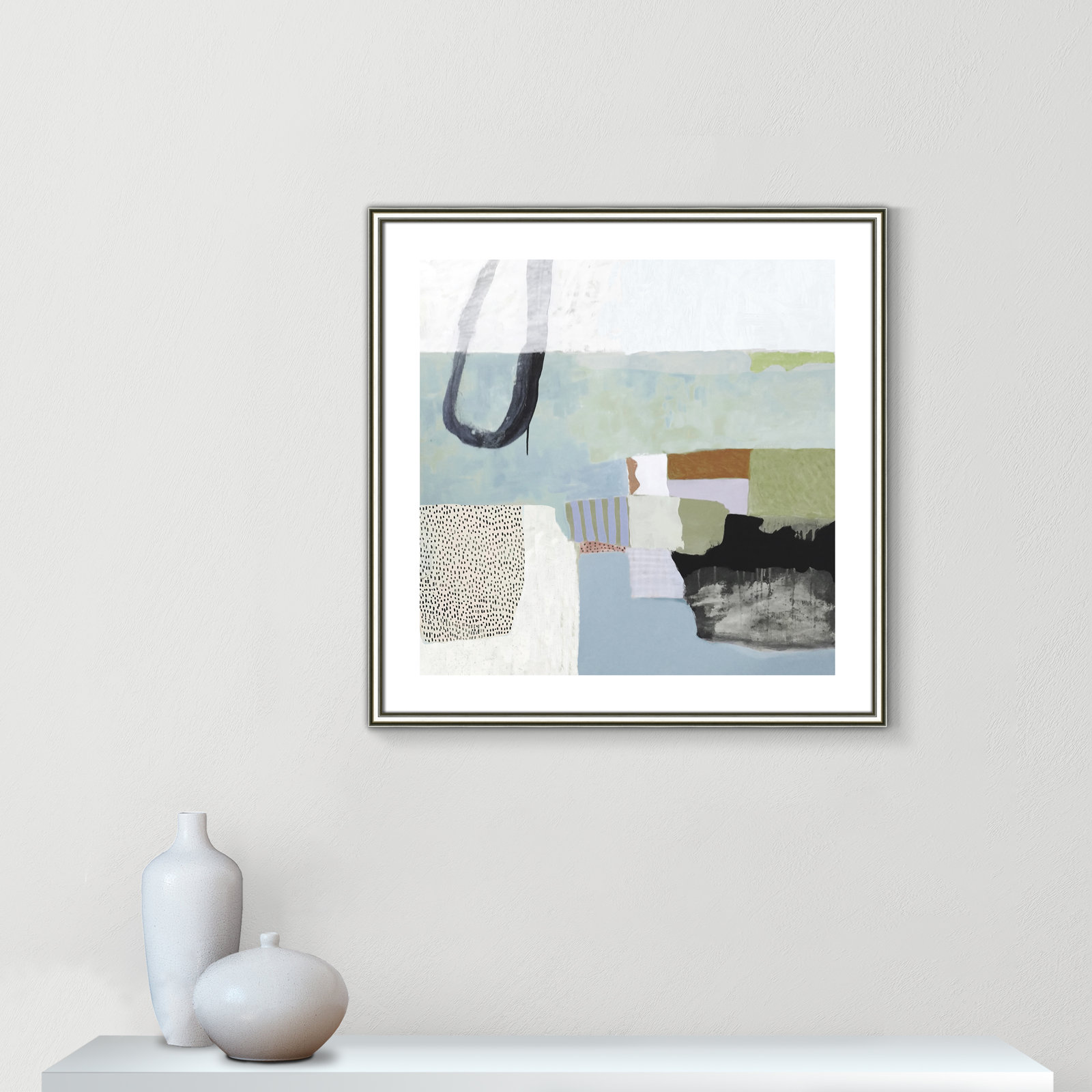 Concorde "Blue Rhythm" Painting by Nathaniel Mather, 28.75" H x 28.75" W x 0.875" D, Silver Framed Paper, White
