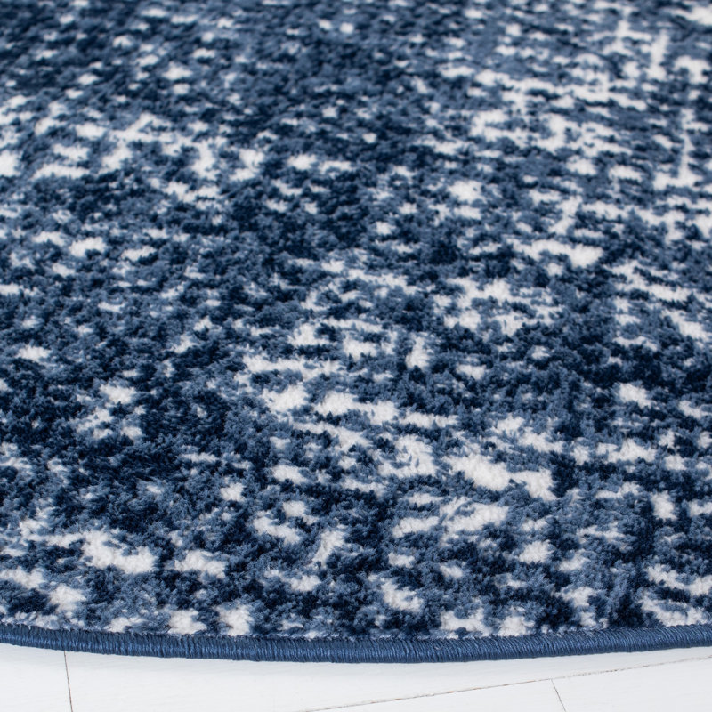 Tapis bleu marine / ivoire, Rond 6 pi 7 po