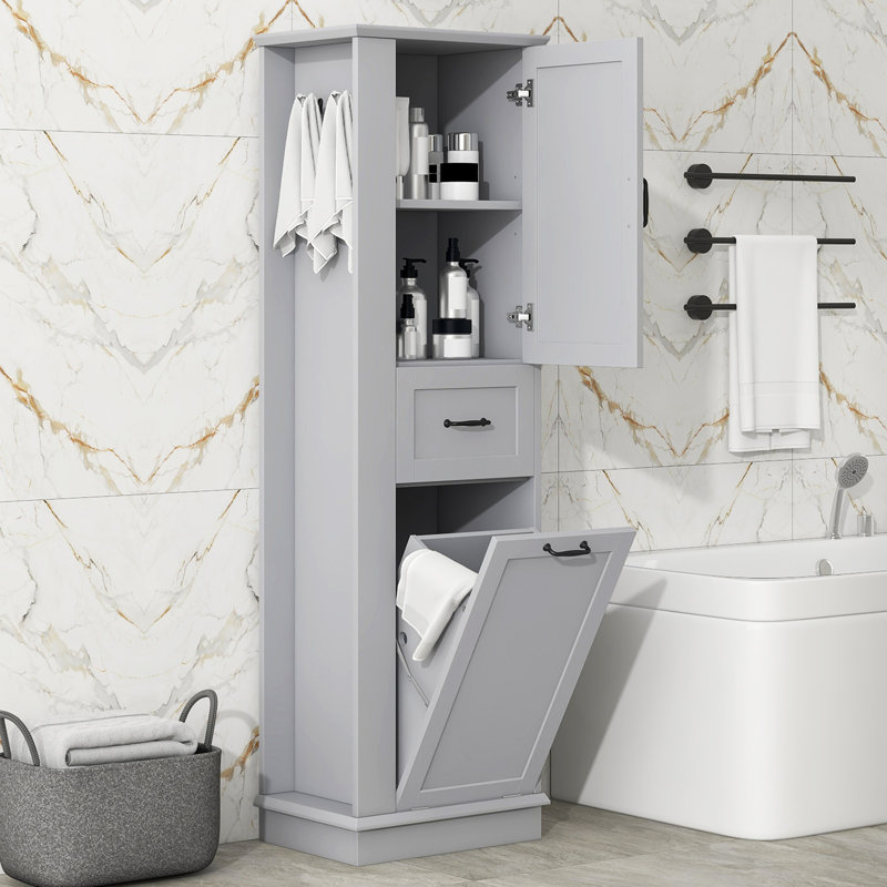 Modern Tall Storage Cabinet – Tilt-Out Compartment, Adjustable Shelves, 80LBS Capacity, Soft-Close Hinges, Aluminum Alloy Handles, Perfect For Bathroom & Home Organization