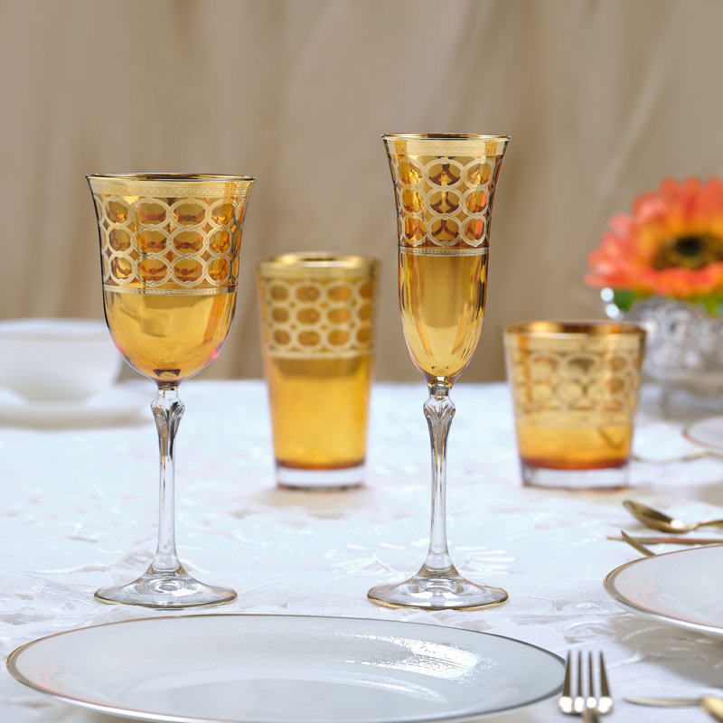 Verre à vin orné de bagues en or avec anneaux dorés Lorren Home Trends, ensemble de 4, Or
