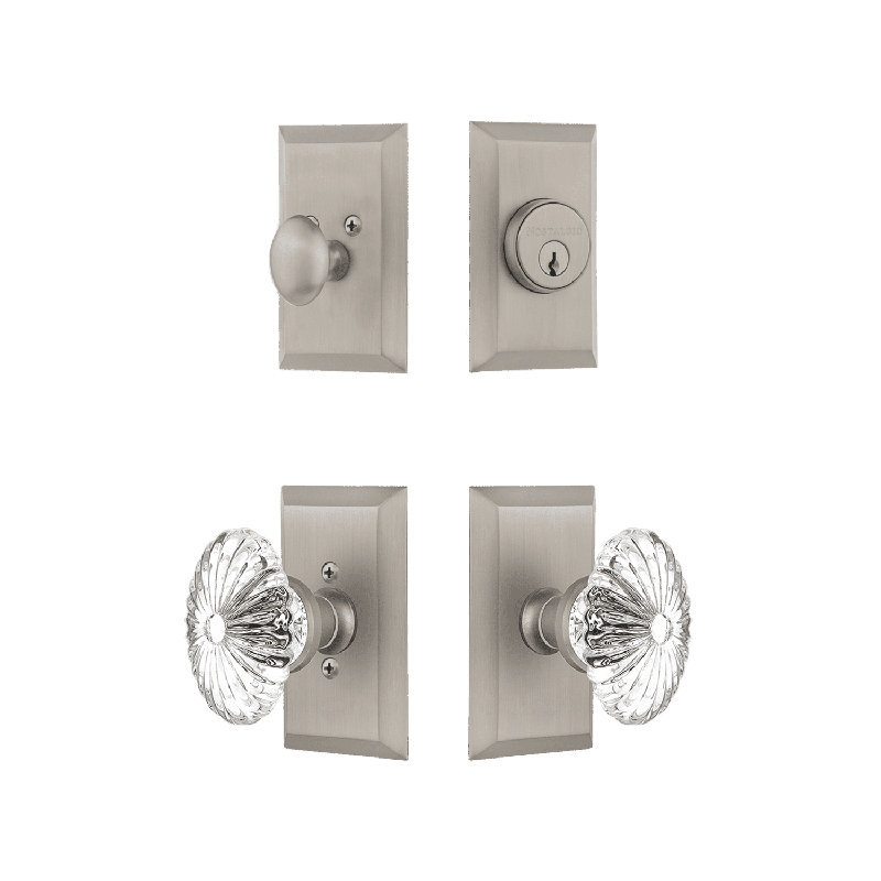 Nostalgic Warehouse Studio Entry Set with Oval Fluted Crystal, Satin Nickel