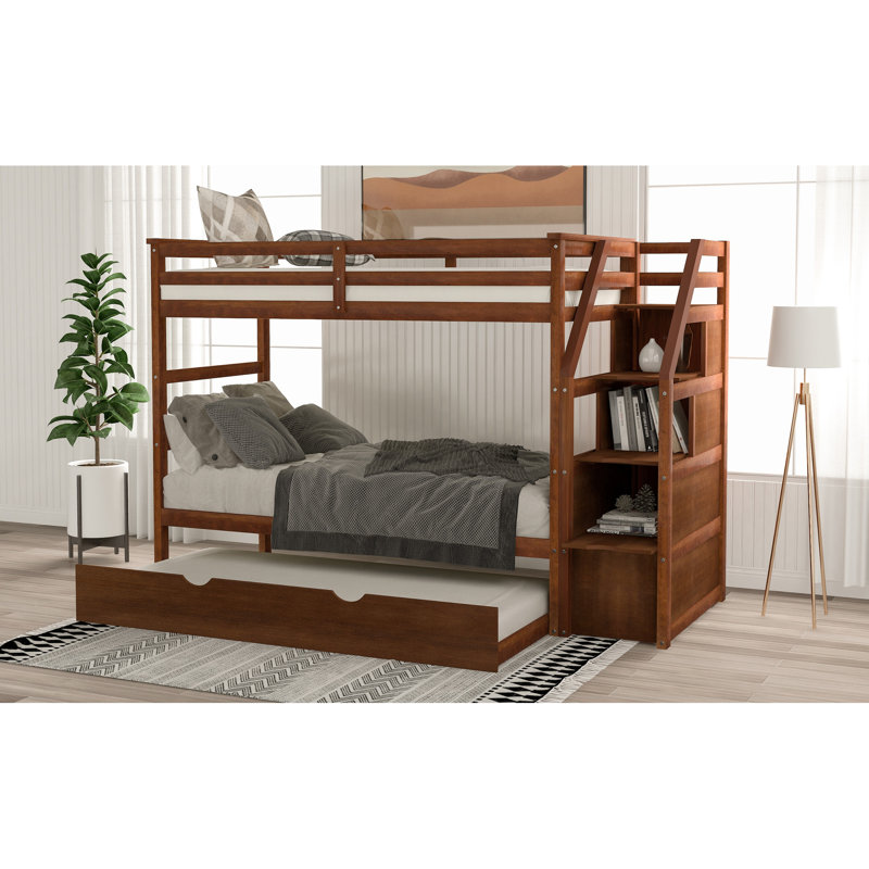 Lit superposé Twintwin avec aspect noyer et espace de rangement gigogne spacieux