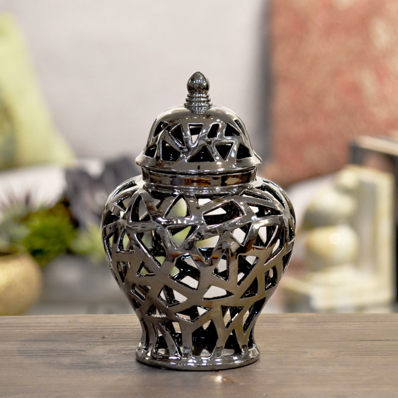 Pot en céramique Frakston, H 11,5 po x l 7 x P 7 po, Argent