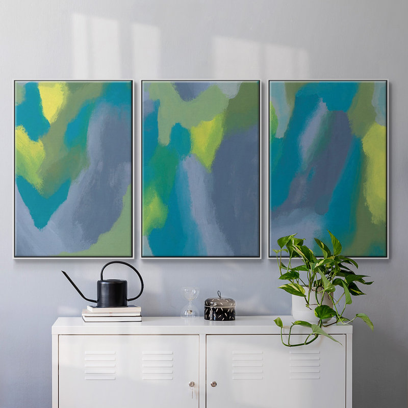 " Lost In Memories I " 3 - Pieces, 27" H x 54" W x 2" D, White Framed