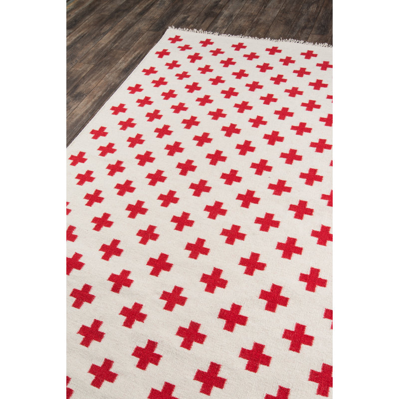 Ivory Geometric Hand-Woven Wool Rug, 5' x 7', Reversible & Stain-Resistant
