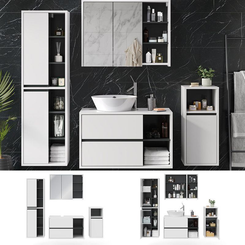 Betzalel 100Cm W x 170Cm H x 45.5Cm D Bathroom Storage Furniture Set, White