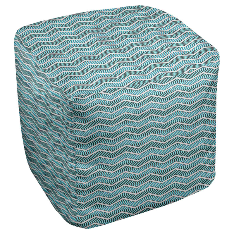 Repose-pieds cubique à chevrons ondulés, Bleu sarcelle