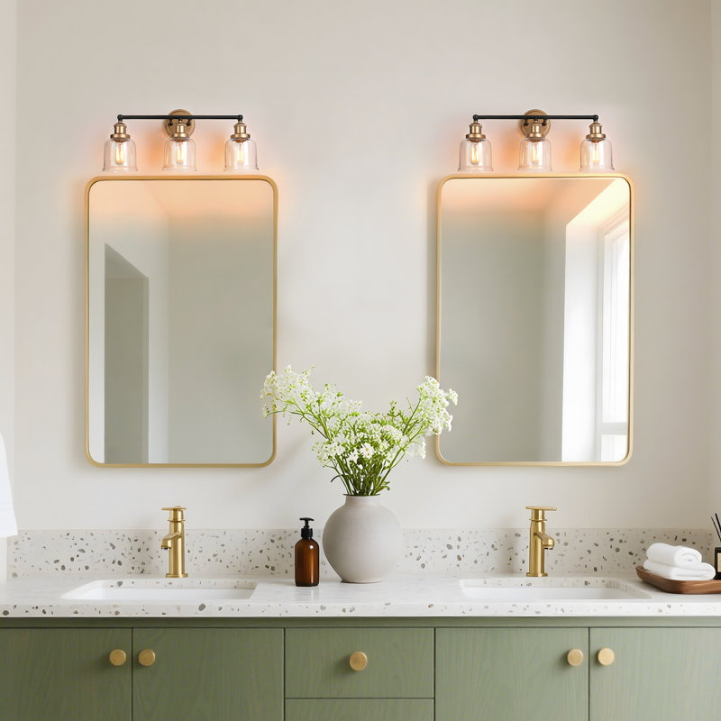 Luminaire de salle de bain 3 lumières à intensité variable avec abat-jour en verre Glam