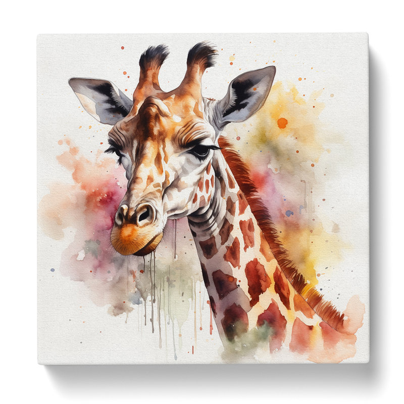 Giraffe Watercolour - Wrapped Canvas, 50cm H x 50cm W x 3cm D