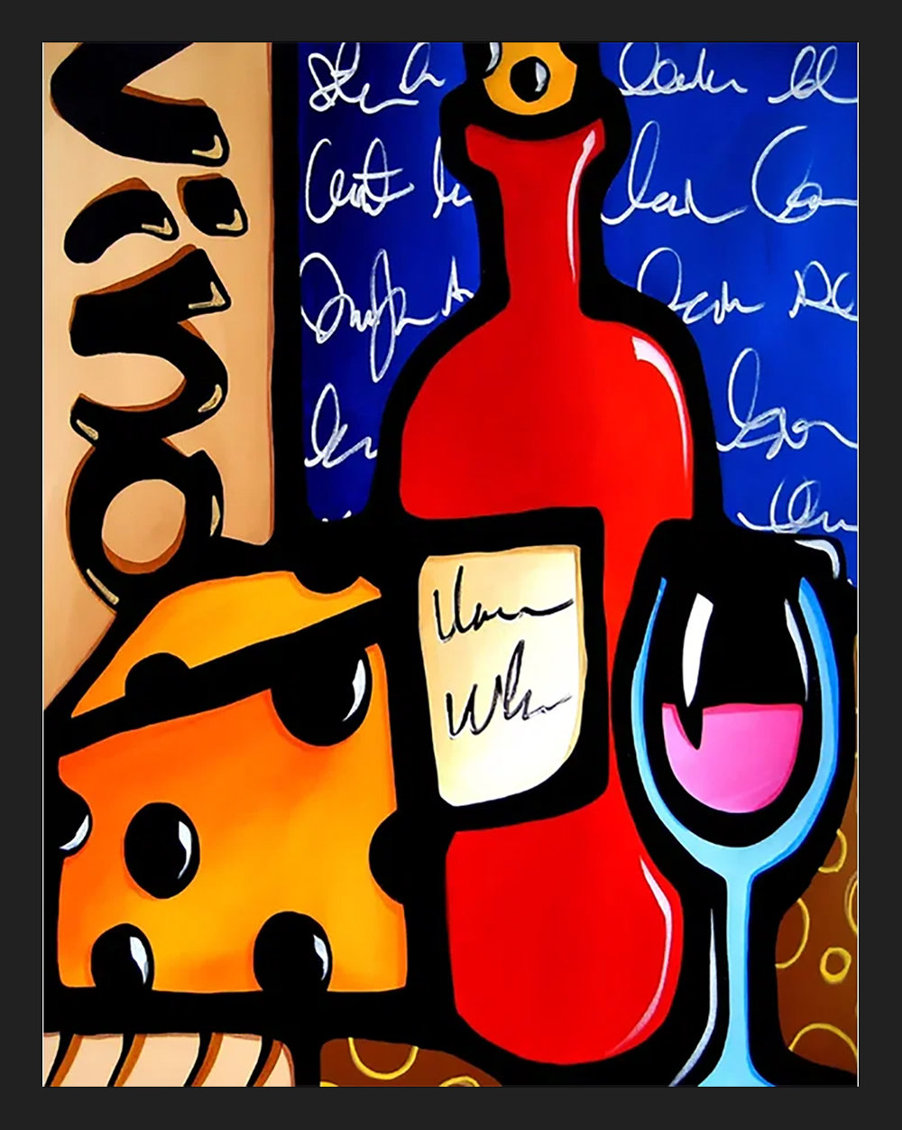 Buy Art For Less Good to Me Wine and Cheese Acrylic Painting