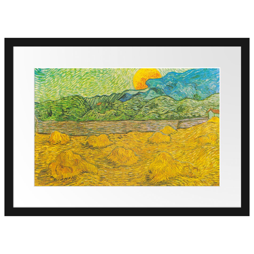 Gerahmter Kunstdruck Landschaft mit Weizen Heap von Vincent Van Gogh