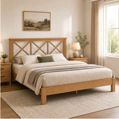Full Size Solid Bamboo Platform Bed with ''X'' Design Headboard, Noise-Free Support Slats Design,Mid-Century Modern Bed Frame for Bedroom Guest Room Apartment, Natural