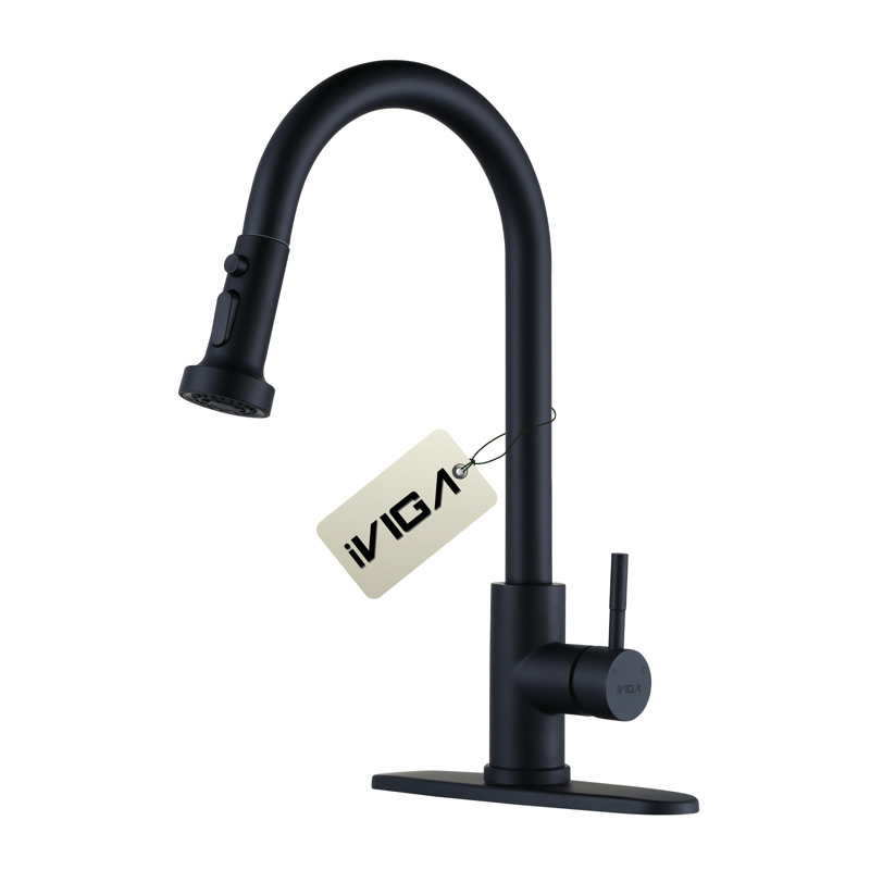 Robinet de cuisine rétractable à poignée simple avec jet avancé 3 modes, Noir