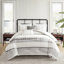 Housse de couette en coton très grand / très grand - gris + blanc 100% coussins texturés, rayures tissées, attaches intérieures, entretien facile, sans vapeur, lavable à la machine, fermeture à boutons blanche / grise, 5 pièces, substances nocives