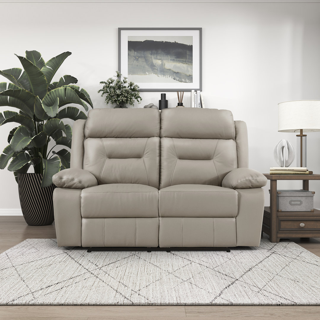 Sitz 62.5'' Transitional Double Reclining Love Seat - Leather Loveseat with Top Grain Leather Seating Surfaces and Dual Manual Tab Pull Reclining Red Barrel Studio® Body 