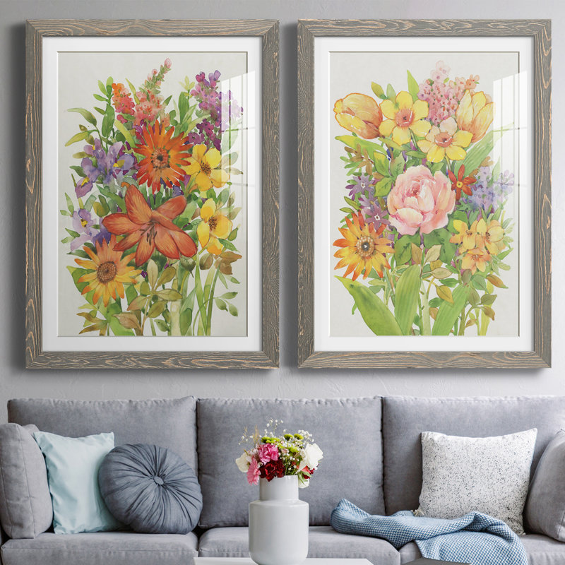 Floral Mix I - ensemble de 2 reproductions de cadres photo, Encadré gris, H 37,5 po x l 55 po x P 1,5 po