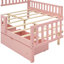 Lit plateforme en bois massif rose avec garde-corps, solutions de rangement et utilitaire-662561073-662561078