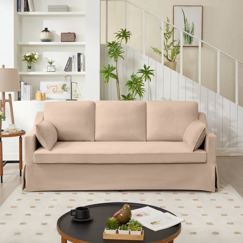 81'' Country-Style Upholstered Slipcover Standard Sofa, Khaki
