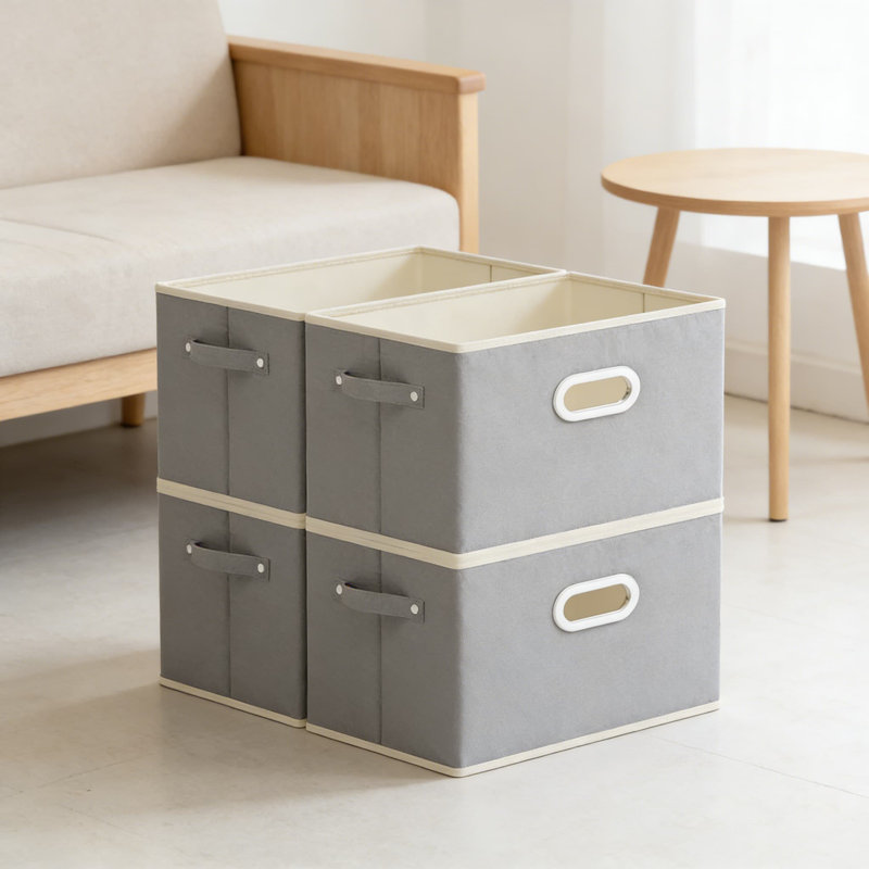 Fabric Storage Bins With Metal Handles, Foldable Organizer Baskets And Cube Boxes For Shelves, Closet, And Living Room Organization