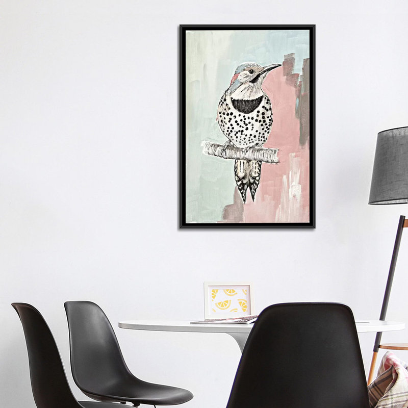 "Beige Woodpecker I" par Patricia Pinto, reproduction d’art, Toile avec cadre noir, Pas de tapis