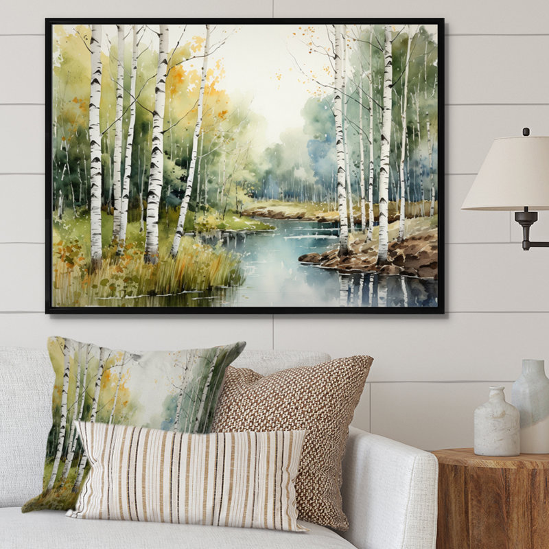 Birch Woods Silent Woods II - arbre, art mural Birch, H 30 po x l 40 po x P 1,5 po, Cadre flottant noir