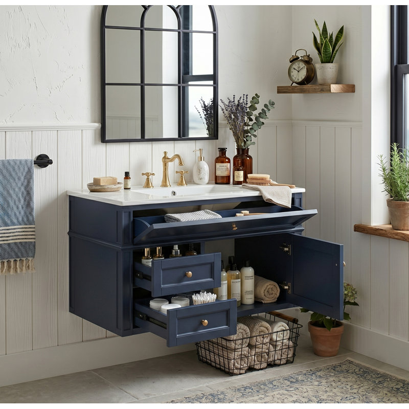 Ensemble de meuble-lavabo simple 36 po avec lavabo intégré en céramique, design minimaliste moderne, 3 tiroirs avec armoire de rangement