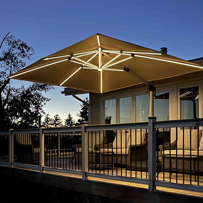 Sadi 3.7m Square Cantilever Parasol With Base, Beige