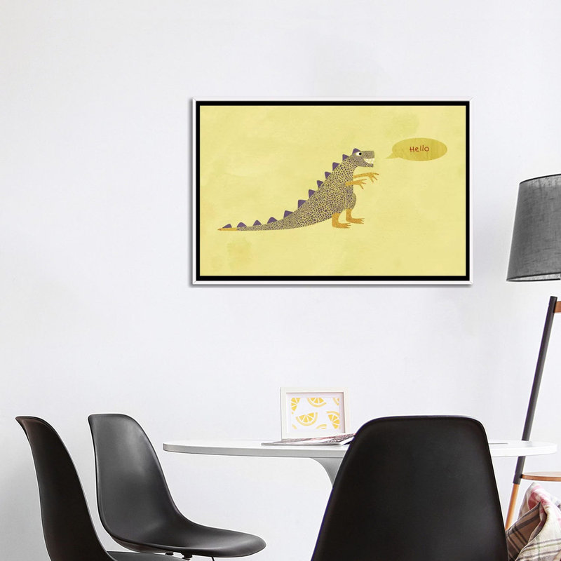 Dinosaure par Nic Squirrell - impression d'art graphique, H 26 po x l 40 po x 1,5 po, Toile blanche encadrée, Pas de tapis