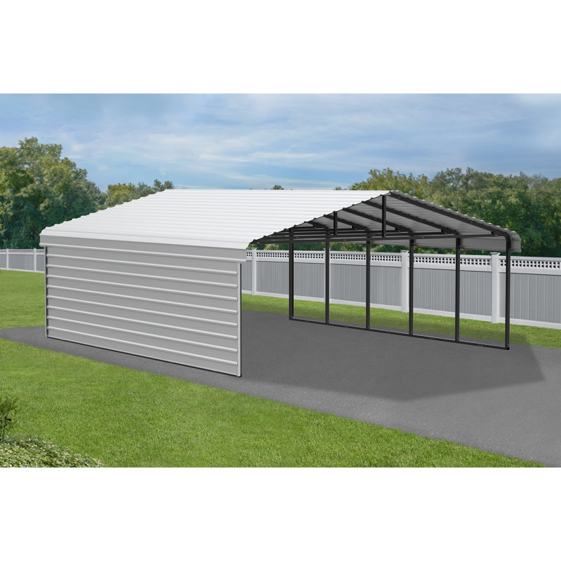 Steel Carport With 1 Side Wall Kit, 20X24X7, White