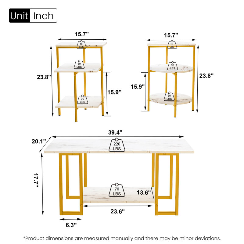 Ensemble de tables basses 3 pièces, Blanc