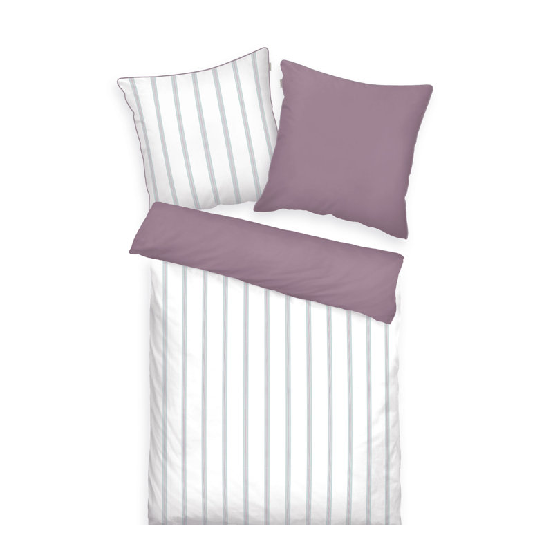 CLASSIC SATIN STRIPES Bedding, 155 x 220 cm  - 1 Pillowcase (80 x 80 cm), Cozy Mauve/Fresh Sage