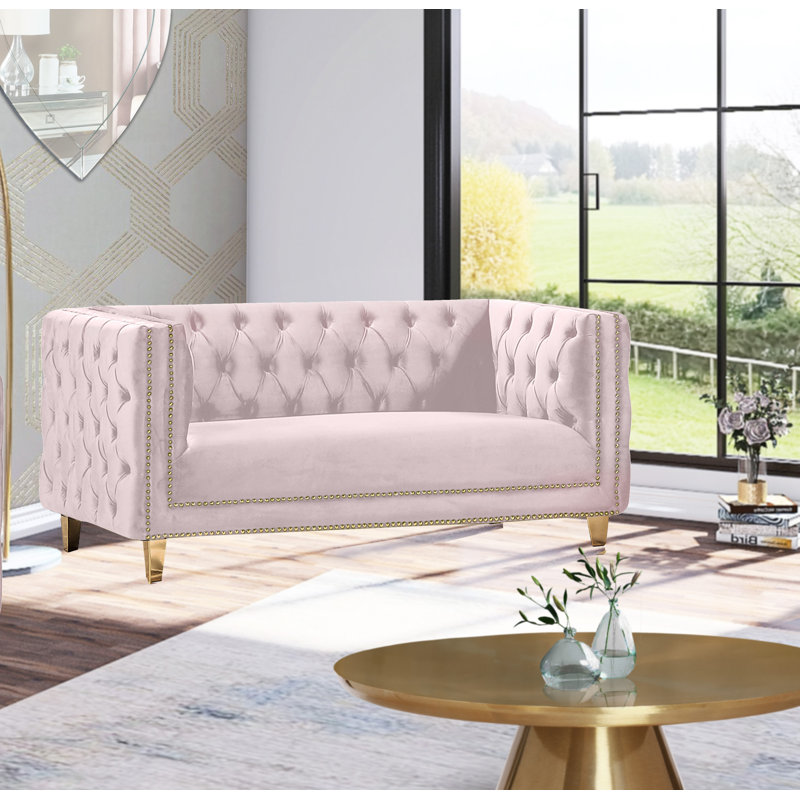 Michelle 66" Velvet Square Arm Sofa, Pink Velvet