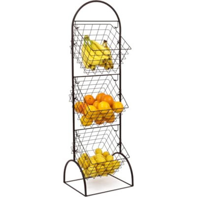 Support à 3 niveaux pour panier de fruits en métal, marché, fruits, légumes, collations, articles de toilette, panier à fruits sur pied pour la cuisine, rangement pour salle de bain (réglable à 3 niveaux)