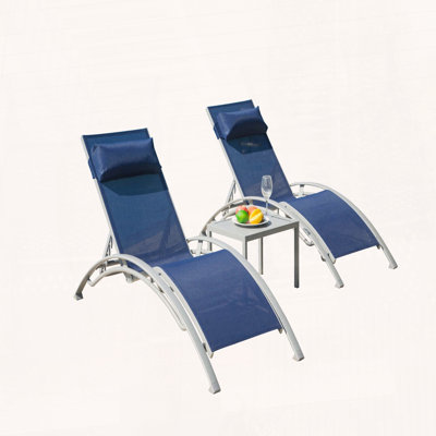 Ensemble 3 chaises de piscine avec chaises réglables en aluminium et table d'appoint