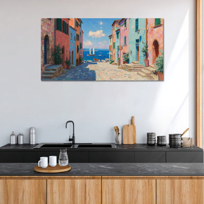  Art mural méditerranéen sur toile, tableau de la côte d'Amalfi, Italie, art de la ville, paysage marin, décoration murale sereine pour le salon, la cuisine, la chambre à coucher, 12 x 24 po